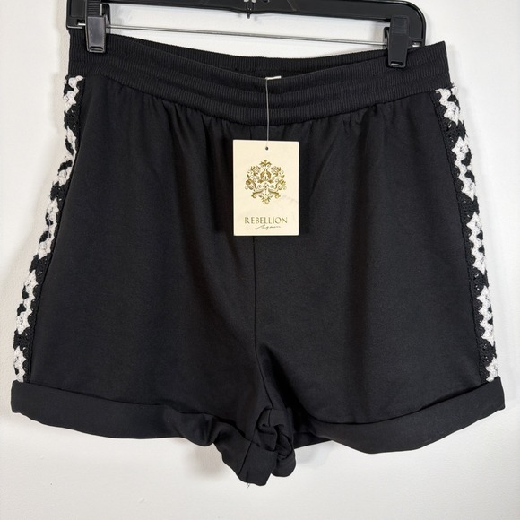 Rebellion Again Pants - Rebellion Again High Waist Crochet Detail Black White Shorts Large Boho NWT